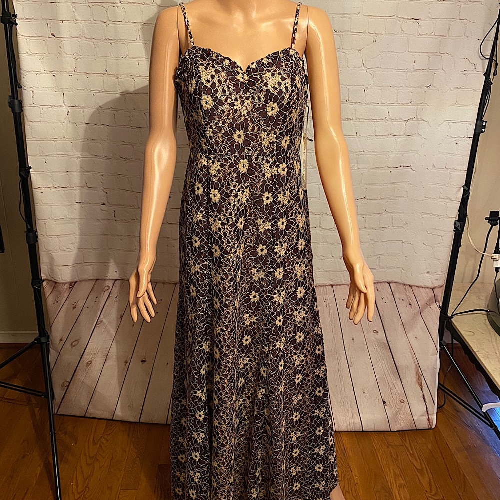 Lauren Conrad runway brown & tan floral lace formal cocktail dress size 8